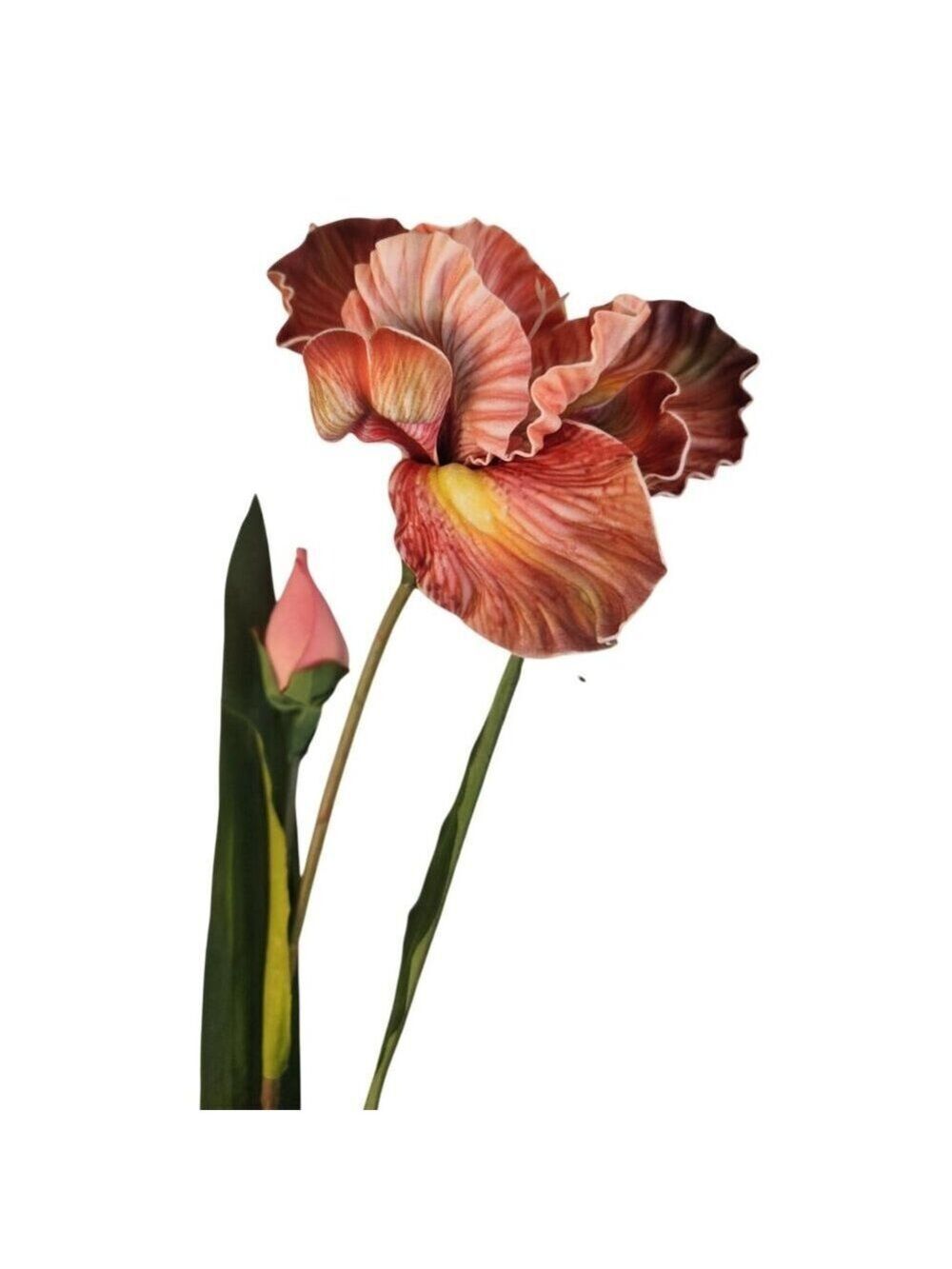 Luxury Artificial Iris Flower 33 Inch Tall Hand Painted Look Terracotta Pink Fau